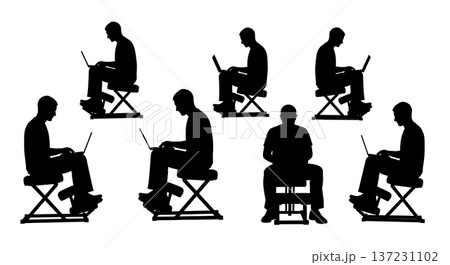 Black Solid Developer Kneeling Chair Silhouettes Set of Six on White Background 137231102