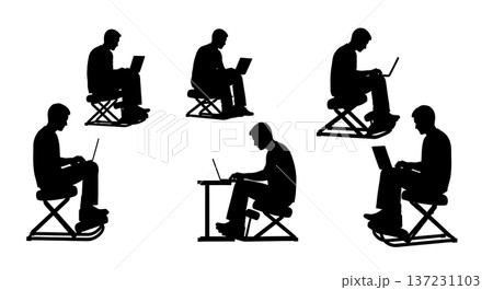 Black Solid Developer Kneeling Chair Silhouettes Set of Six on White Background 137231103