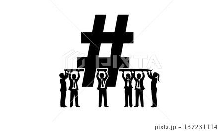 Black Solid Analyst Hashtag Symbol Silhouettes Set of Six on White Background 137231114