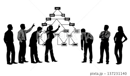 Black Solid Analyst Decision Tree Silhouettes Set of Six on White Background Black Solid Analyst Decision Tree Silhouettes Set of Six on White Background 137231140