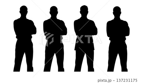 Black Solid Analyst Arms Crossed Silhouettes Set of Six on White Background Black Solid Analyst Arms Crossed Silhouettes Set of Six on White Background 137231175