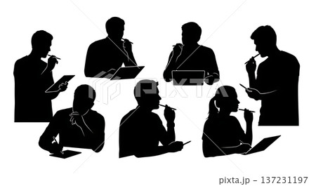 Black Solid Developer Holding Stylus Silhouettes Set of Six on White Background 137231197