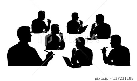 Black Solid Developer Holding Stylus Silhouettes Set of Six on White Background Black Solid Developer Holding Stylus Silhouettes Set of Six on White Background 137231199