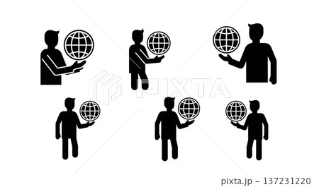 Black Solid Developer Globe Icon Silhouettes Set of Six on White Background 137231220