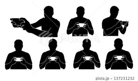 Black Solid Developer Game Grip Silhouettes Set of Six on White Background Black Solid Developer Game Grip Silhouettes Set of Six on White Background 137231232