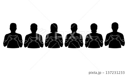 Black Solid Developer Game Grip Silhouettes Set of Six on White Background Black Solid Developer Game Grip Silhouettes Set of Six on White Background 137231233