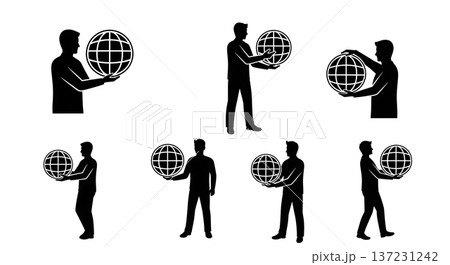 Black Solid Developer Globe Icon Silhouettes Set of Six on White Background 137231242
