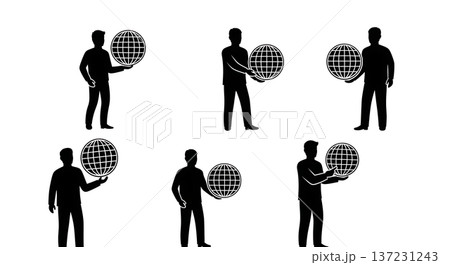 Black Solid Developer Globe Icon Silhouettes Set of Six on White Background 137231243