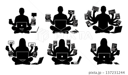 Black Solid Developer Floor Devices Silhouettes Set of Six on White Background Black Solid Developer Floor Devices Silhouettes Set of Six on White Background 137231244