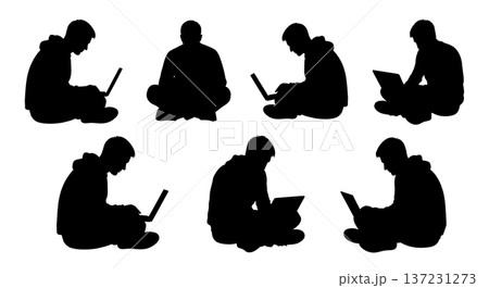 Black Solid Developer Floor Coding Silhouettes Set of Six on White Background Black Solid Developer Floor Coding Silhouettes Set of Six on White Background 137231273