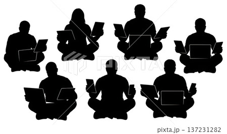 Black Solid Developer Floor Devices Silhouettes Set of Six on White Background 137231282