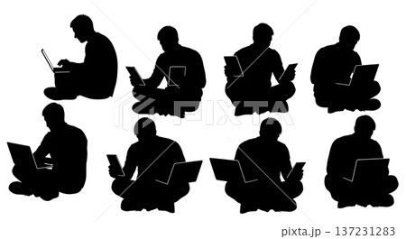 Black Solid Developer Floor Devices Silhouettes Set of Six on White Background Black Solid Developer Floor Devices Silhouettes Set of Six on White Background 137231283