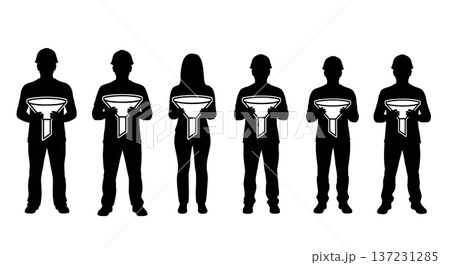 Black Solid Developer Filter Icon Silhouettes Set of Six on White Background 137231285