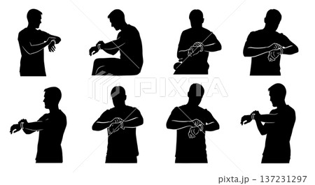 Black Solid Developer Fitness Tracker Silhouettes Set of Six on White Background 137231297