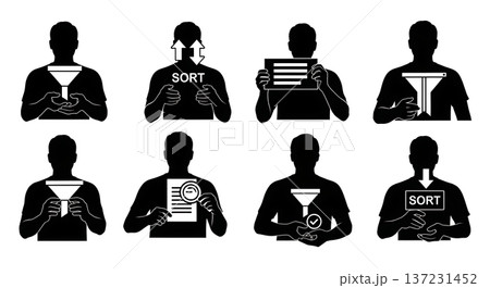 Black Solid Developer Filter Icon Silhouettes Set of Six on White Background 137231452