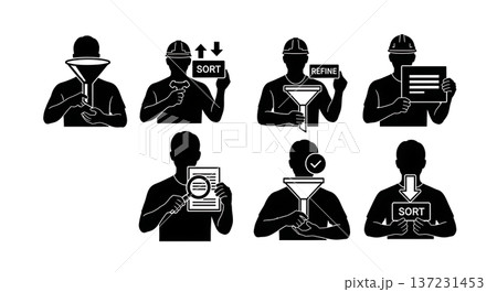 Black Solid Developer Filter Icon Silhouettes Set of Six on White Background Black Solid Developer Filter Icon Silhouettes Set of Six on White Background 137231453