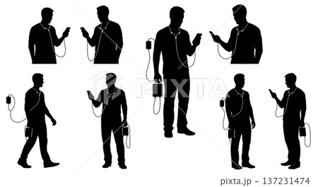 Black Solid Developer Earbud Hold Silhouettes Set of Six on White Background 137231474