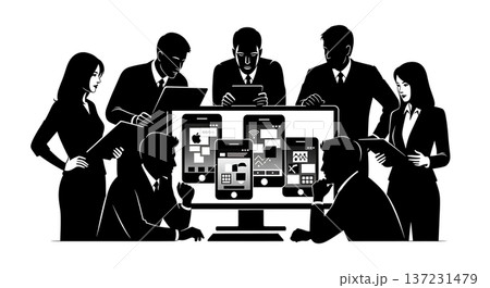 Black Solid Developer Emulator Screen Silhouettes Set of Six on White Background 137231479