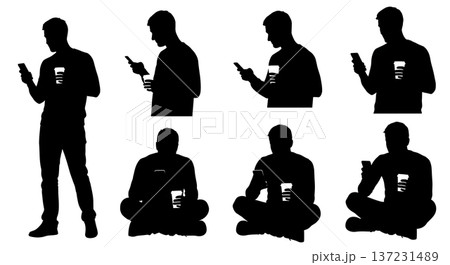 Black Solid Developer Coffee Phone Silhouettes Set of Six on White Background Black Solid Developer Coffee Phone Silhouettes Set of Six on White Background 137231489