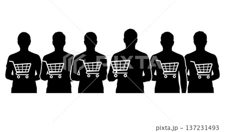 Black Solid Developer Cart Icon Silhouettes Set of Six on White Background 137231493