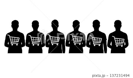 Black Solid Developer Cart Icon Silhouettes Set of Six on White Background Black Solid Developer Cart Icon Silhouettes Set of Six on White Background 137231494