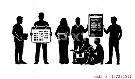 Black Solid Developer Calendar Icon Silhouettes Set of Six on White Background 137231511