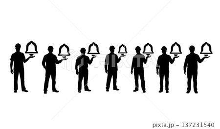Black Solid Developer Bell Icon Silhouettes Set of Six on White Background 137231540