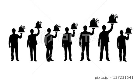 Black Solid Developer Bell Icon Silhouettes Set of Six on White Background 137231541