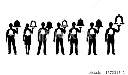 Black Solid Developer Bell Icon Silhouettes Set of Six on White Background Black Solid Developer Bell Icon Silhouettes Set of Six on White Background 137231542