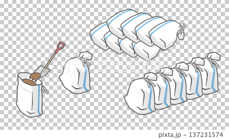 Vector illustration of how to make and stack disaster prevention sandbags 137231574