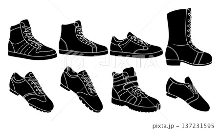 Black Solid Dance Jazz Hiphop Trainer Silhouettes Set of Six on White Background 137231595
