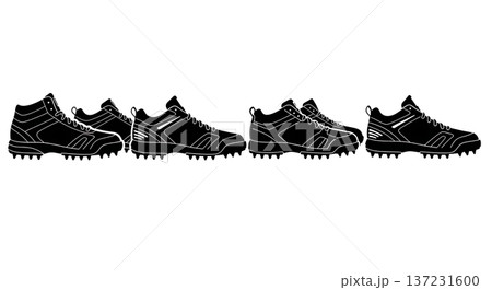 Black Solid Cricket Spiked Trainer Silhouettes Set of Six on White Background Black Solid Cricket Spiked Trainer Silhouettes Set of Six on White Background 137231600