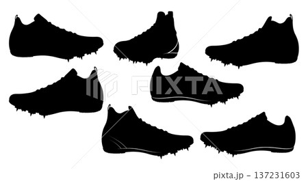 Black Solid Cross Country Spike Silhouettes Set of Six on White Background 137231603