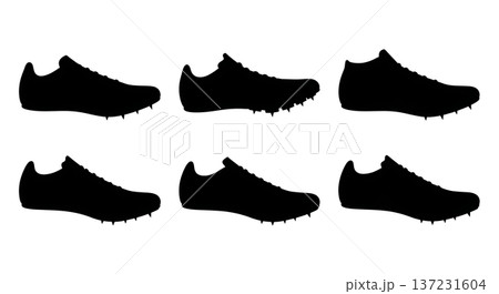 Black Solid Cross Country Spike Silhouettes Set of Six on White Background 137231604
