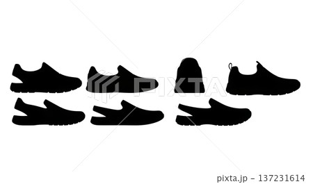 Black Solid Collapsible Heel Trainer Silhouettes Set of Six on White Background 137231614