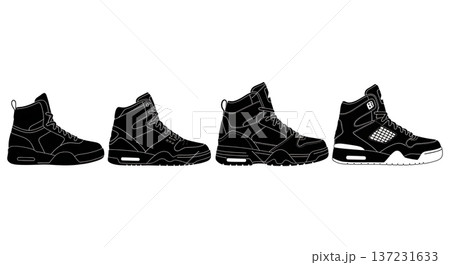 Black Solid Classic Court Trainer Silhouettes Set of Six on White Background Black Solid Classic Court Trainer Silhouettes Set of Six on White Background 137231633