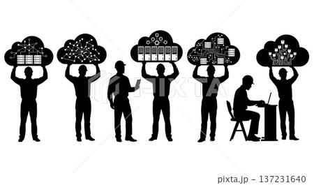 Black Solid Cloud Architect Prop Silhouettes Set of Six on White Background Black Solid Cloud Architect Prop Silhouettes Set of Six on White Background 137231640