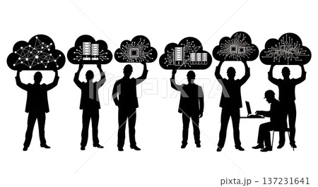 Black Solid Cloud Architect Prop Silhouettes Set of Six on White Background Black Solid Cloud Architect Prop Silhouettes Set of Six on White Background 137231641