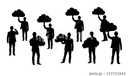 Black Solid Cloud Architect Prop Silhouettes Set of Six on White Background 137231642