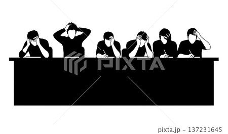 Black Solid Coder Frustration Debug Silhouettes Set of Six on White Background 137231645