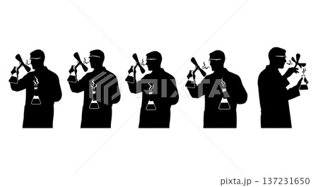 Black Solid Chemist Wafting Technique Silhouettes Set of Six on White Background Black Solid Chemist Wafting Technique Silhouettes Set of Six on White Background 137231650