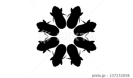 Black Solid Trainers Circle Arrangement Silhouettes Set of Six on White Background 137231656