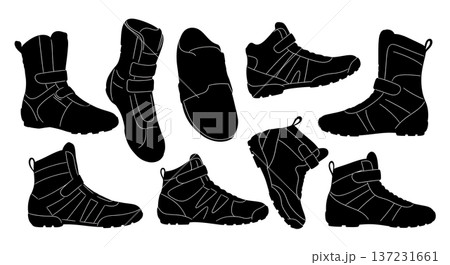 Black Solid Cheerleading Stunt Shoe Silhouettes Set of Six on White Background 137231661