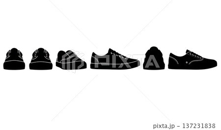 Black Solid Canvas Skate Shoe Silhouettes Set of Six on White Background Black Solid Canvas Skate Shoe Silhouettes Set of Six on White Background 137231838