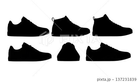 Black Solid Canvas Skate Shoe Silhouettes Set of Six on White Background Black Solid Canvas Skate Shoe Silhouettes Set of Six on White Background 137231839