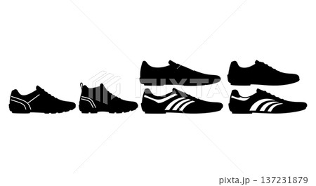 Black Solid Automotive Driving Shoe Silhouettes Set of Six on White Background Black Solid Automotive Driving Shoe Silhouettes Set of Six on White Background 137231879