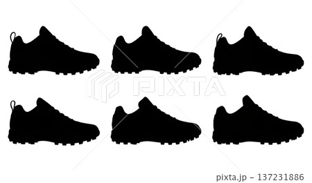 Black Solid Baseball Turf Shoe Silhouettes Set of Six on White Background Black Solid Baseball Turf Shoe Silhouettes Set of Six on White Background 137231886