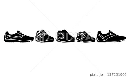 Black Solid Automotive Driving Shoe Silhouettes Set of Six on White Background 137231903