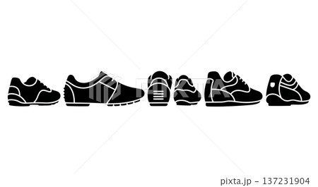 Black Solid Automotive Driving Shoe Silhouettes Set of Six on White Background 137231904