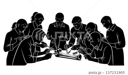 Black Solid Archaeologist Bone Clean Silhouettes Set of Six on White Background Black Solid Archaeologist Bone Clean Silhouettes Set of Six on White Background 137231905